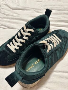 Anne Klein Deep Green Satin Low-Top Sneakers